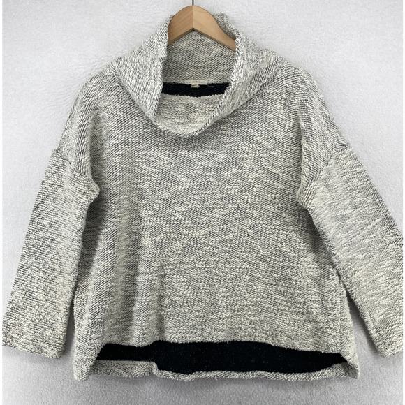 EILEEN FISHER Sweatshirt M Organic Cotton Terry Boxy Cowl Neck Pullover Gray - Picture 1 of 11